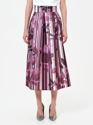 Plissee-Midirock mit floralem Print in Bordeauxrot
