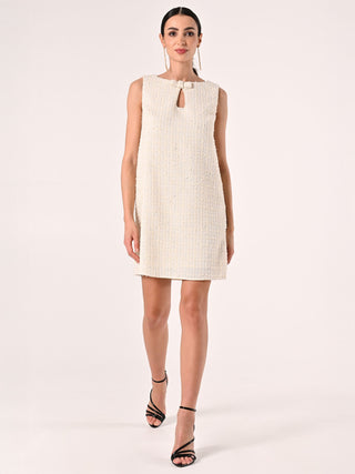 Robe beige clair en tweed à micro paillettes
