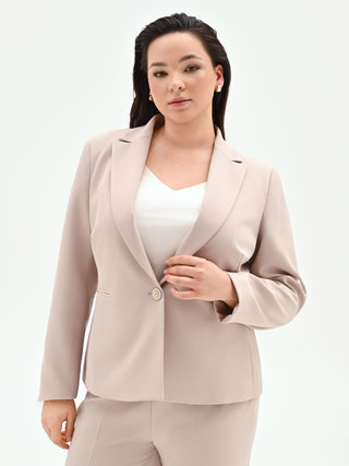 Taupe Beige Curvy Single-Breasted Blazer