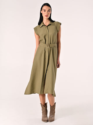 Military Green Viscose Chemise Dress