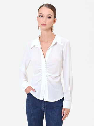Cremefarbene Georgette-Bluse mit Drapierung