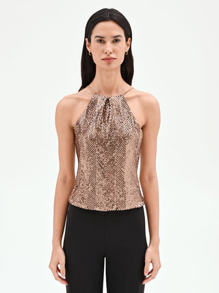 Bronze Paillette Halter Top