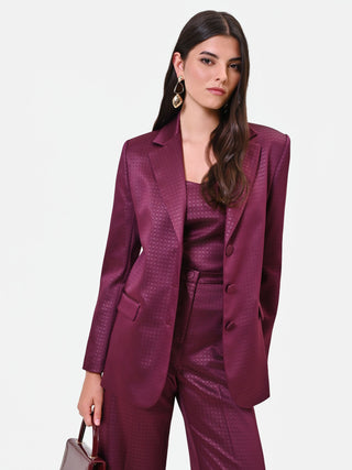 Burgundy Red Single-Breasted Jacquard Satin Jacket