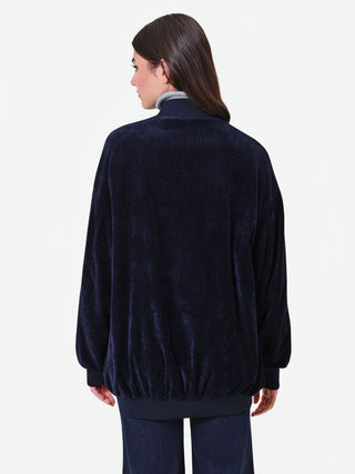 Bomber oversize in velluto blu navy