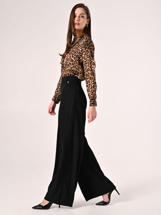 Pantaloni Neri con Cintura Fibbia Gold