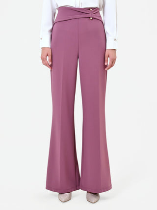 Pantalone a palazzo rosa antico in scuba crepe