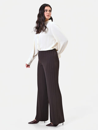 Pantalone Curvy gessato testa di moro a gamba larga