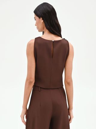 Débardeur crop chocolat à drapé asymétrique