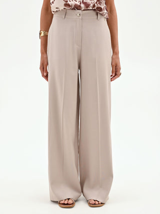 Pressed-Crease Taupe Palazzo Trousers