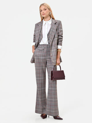Polyviscose Wide-Leg Trousers in Dove Grey and Beige Prince of Wales Check