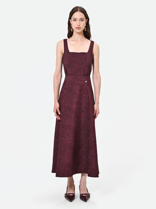 Falda midi burdeos de jacquard lamé