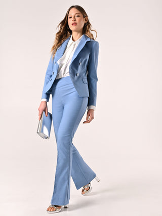 Denim-effect Flared Trousers in Light Blue