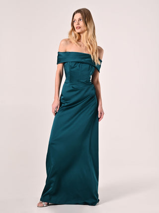 Long Off-the-Shoulders Dress in Royal Green