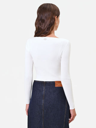 Maglia panna bianco con scollo a barchetta in misto viscosa