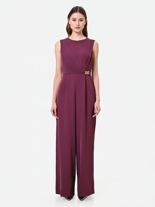 Elegant Burgundy Asymmetric Drape Jumpsuit