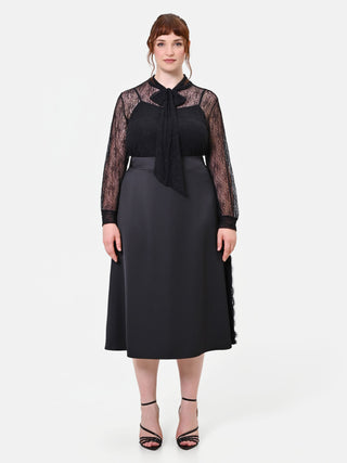 Gonna Midi Curvy in Raso con Inserti in Pizzo