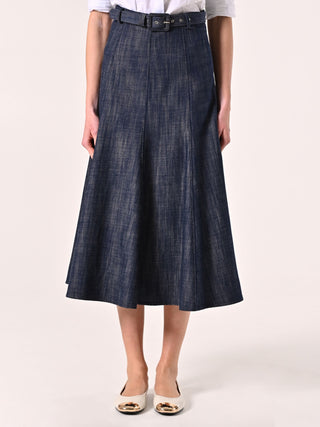 Midi Skirt in Denim with Covered Belt