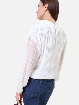 Blouse plissée à manches longues crème