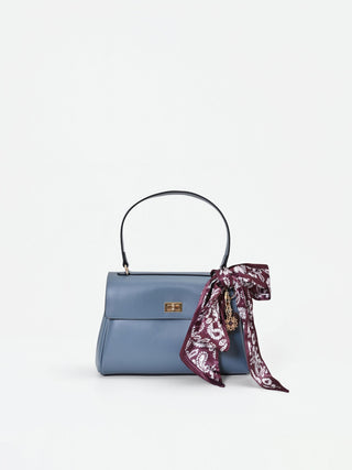 Borsa satchel blu con manico foulard