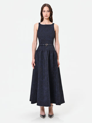 Robe jacquard bleu marine à jupe évasée