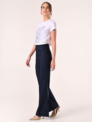 Pantaloni Blu in Cotone con Patte