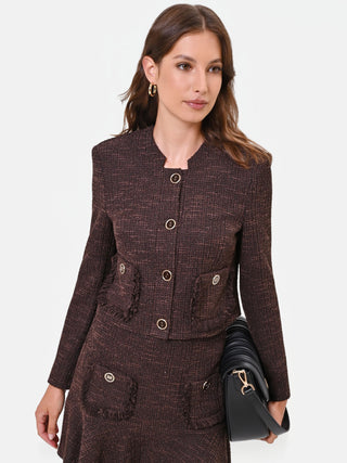 Dark Brown Cropped Basketweave Jacket