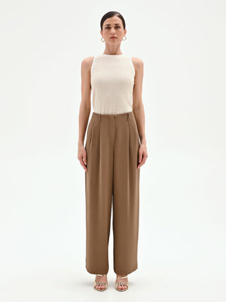 Mud Brown Cady Palazzo Pants