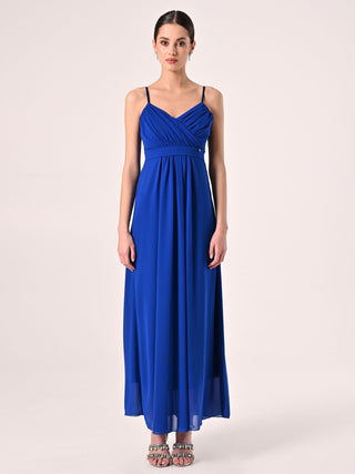 Robe coupe empire en crêpe georgette bleu de Chine