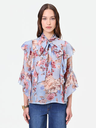 Sky Blue Floral Bow Blouse