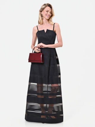 Schwarzes Maxikleid mit transparenten Streifen