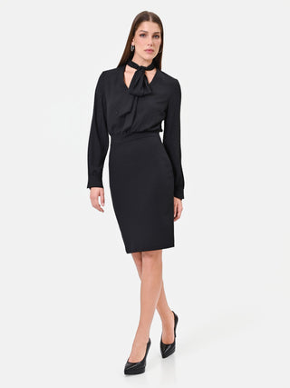 Robe fourreau noire bimatière à strass
