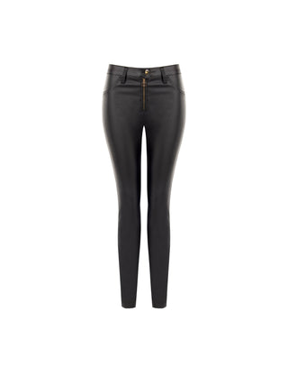 Leggings neri in similpelle con zip frontale