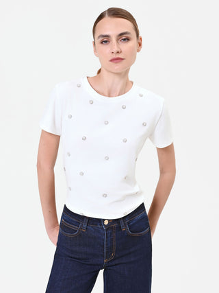 T-shirt crème à applications bijoux