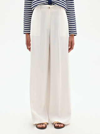 Cream White Palazzo Trousers with Central Crease