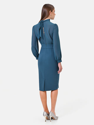 Teal Green Draped Sheath Dress