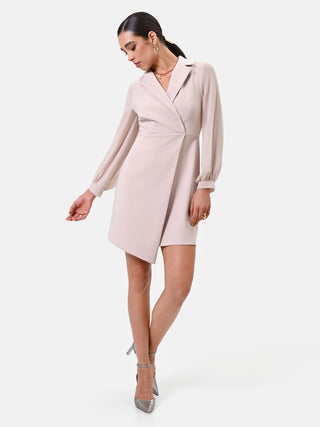 Taupe-beiges Wickelkleid mit Revers