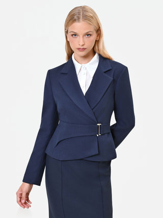 Navy Blue Polyviscose Crossover Jacket with Buckle