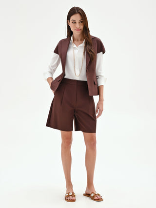 Bermuda cioccolato a vita alta con pences