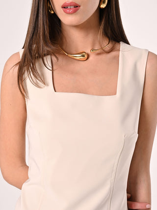 Sheath Dress in Light Beige Technical Fabric
