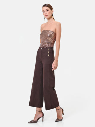 Pantaloni cropped moro con bottoni dorati