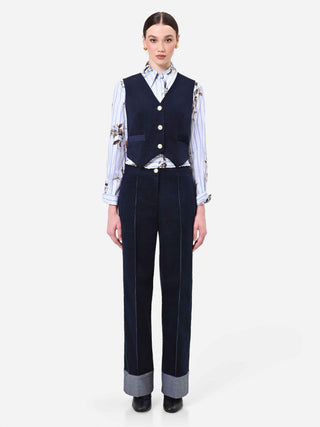 Gilet blu navy sagomato in velluto