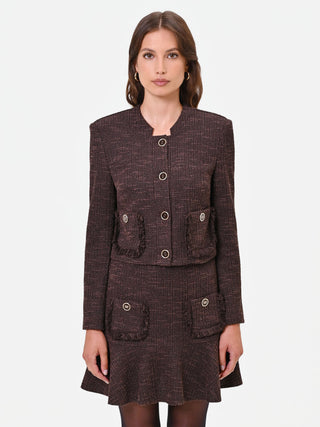 Dark Brown Cropped Basketweave Jacket