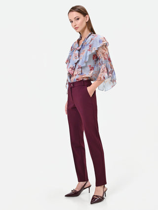 burgundy cigarette pants made from viscose mix - Bordeaux Get ready for work in these pants Burgundy Velvet Cigarette Stretch Trouser