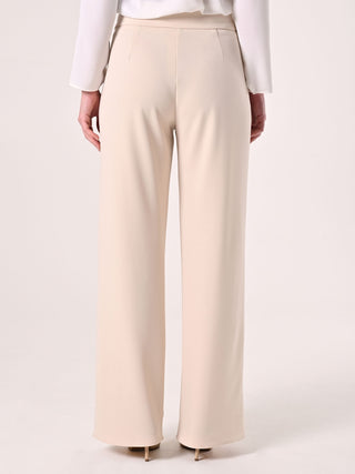 Pantaloni con Fibbia in Scuba Mano Crepe Beige