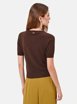 Maglia in lana marrone a maniche corte