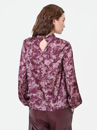 Patterned Burgundy Blouse with Twisted Neckline