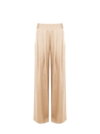 Pantaloni Ampi in Envers Satin Beige Scuro