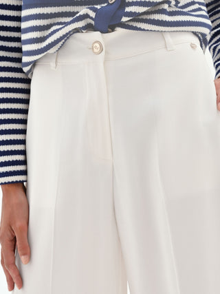 Cream White Palazzo Trousers with Central Crease