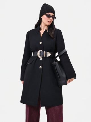 Black Curvy Coat with Gold Buttons