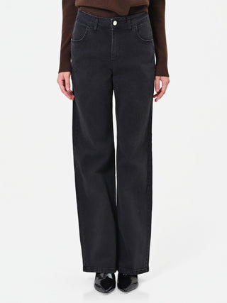 Jeans neri a gamba larga con strass